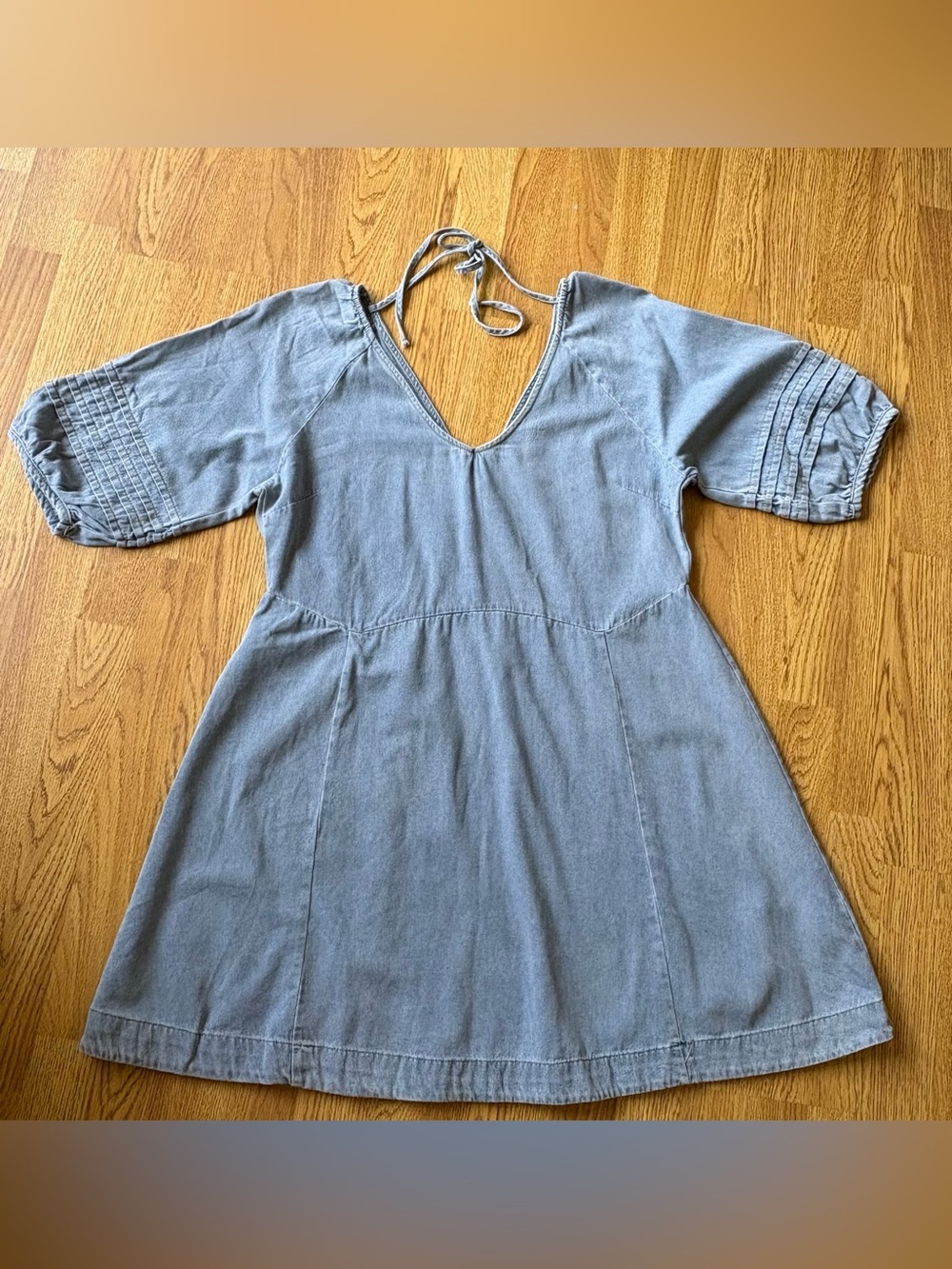 Umgee Light Denim Blue Mini Dress with Puff Sleeves